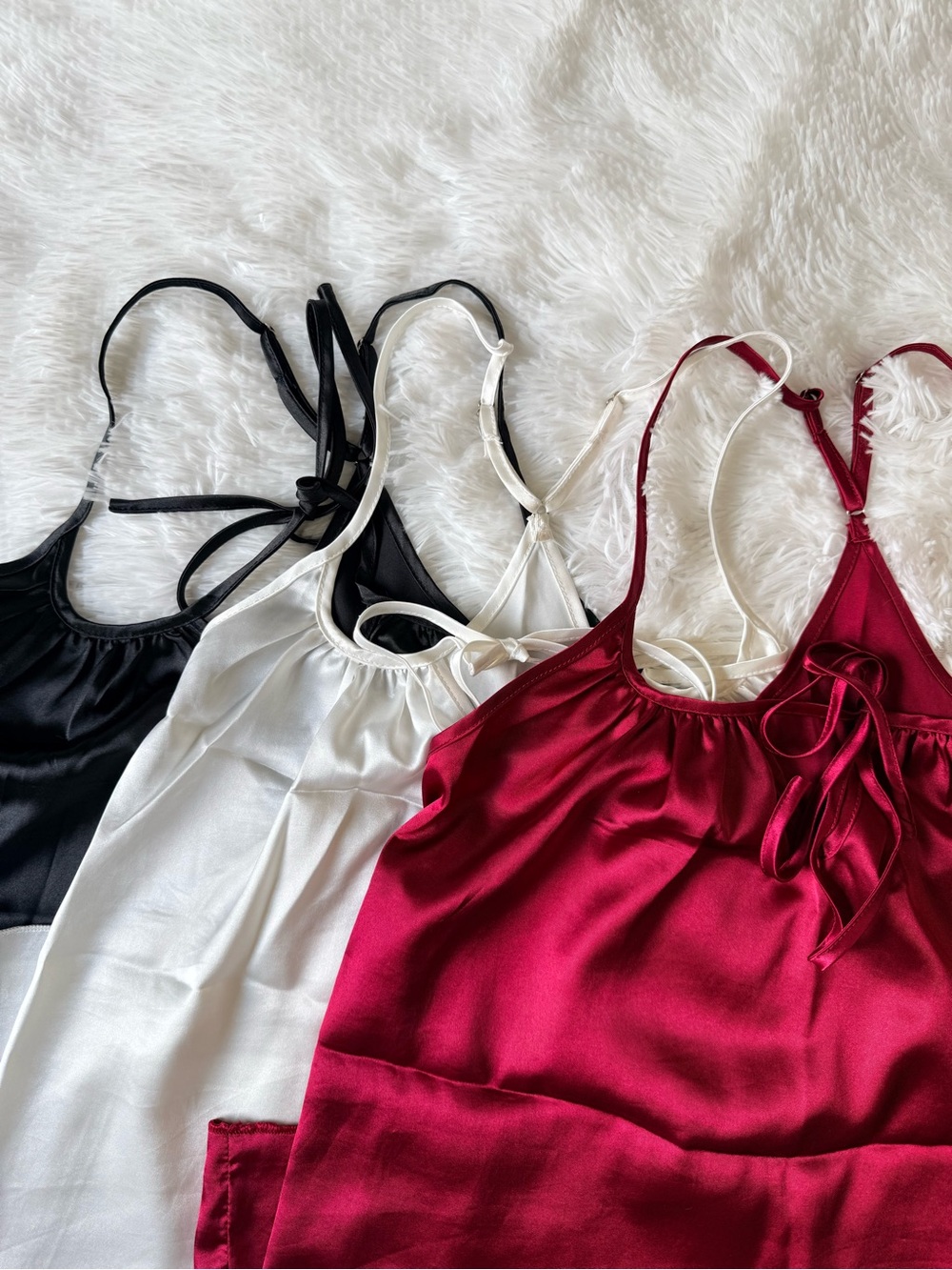 Satin Nightgowns - Black, White, Burgundy